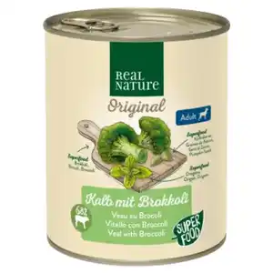 REAL NATURE Original Superfood Nassfutter für Hunde Adult Kalb mit Brokkoli 6x800 g