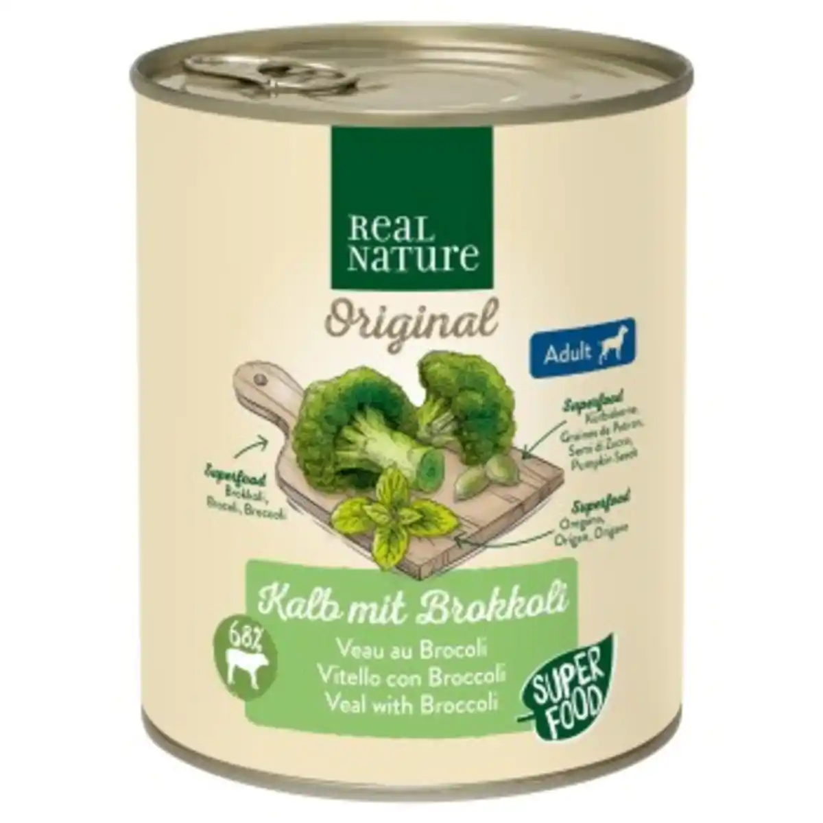 Bild 1 von REAL NATURE Original Superfood Nassfutter für Hunde Adult Kalb mit Brokkoli 6x800 g
