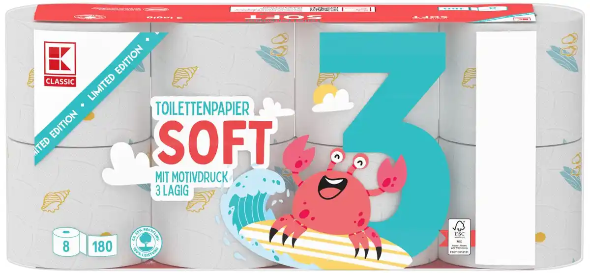Bild 1 von K-CLASSIC Toilettenpapier Soft Limited Edition »Sommer«, Packg. = 8 x 180 Blatt