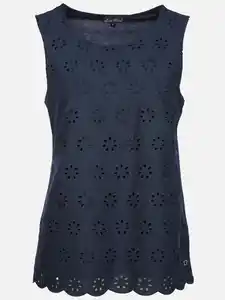 Damen Top mit Lochstickerei Marine