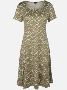 Damen Jerseykleid mit Alloverprint Oliv