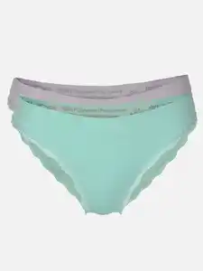 Damen Bikinislip mit Spitzenbesatz im 2er Pack Türkis