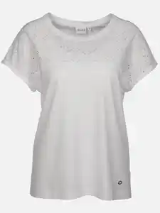Damen T-Shirt mit Lochstickerei Weiß