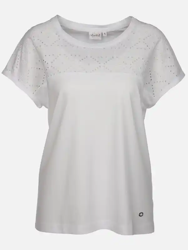 Bild 1 von Damen T-Shirt mit Lochstickerei Weiß