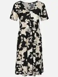 Damen Jerseykleid mit Alloverprint Schwarz