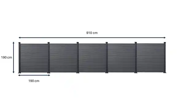 Bild 2 von WPC-Sichtschutzzaun CORTADO - 5x Element + 6x Pfosten - Schwarz