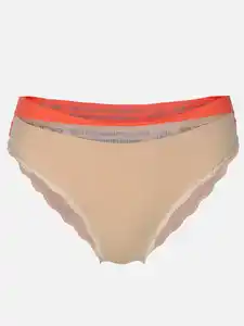 Damen Bikinislip mit Spitzenbesatz im 2er Pack Beige