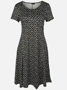 Damen Jerseykleid mit Alloverprint Schwarz