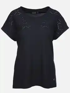 Damen T-Shirt mit Lochstickerei Marine