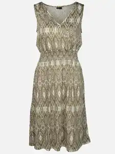 Damen Jerseykleid mit Blätterprint allover Oliv