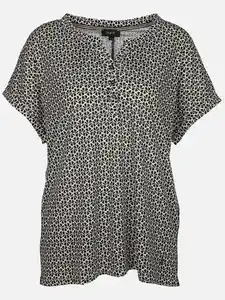 Damen Henleyshirt mit Muster Schwarz