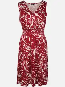 Damen Jerseykleid mit Blätterprint allover Rot