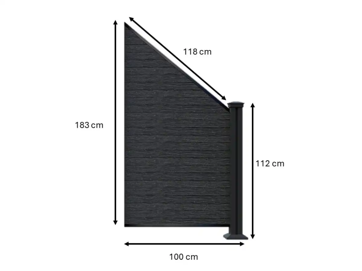 Bild 1 von WPC-Sichtschutzzaun CORTADO V2 - 1x Schrägelement - Schwarz rechts