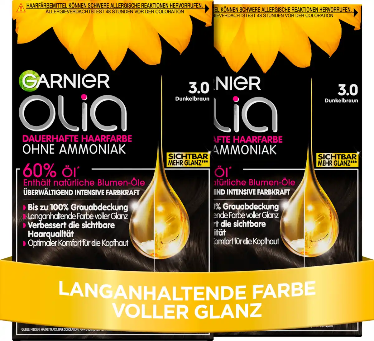 Bild 1 von Garnier Olia Dauerhafte Haarfarbe Coloration 3.0 Dunkelbraun Vorteilsset