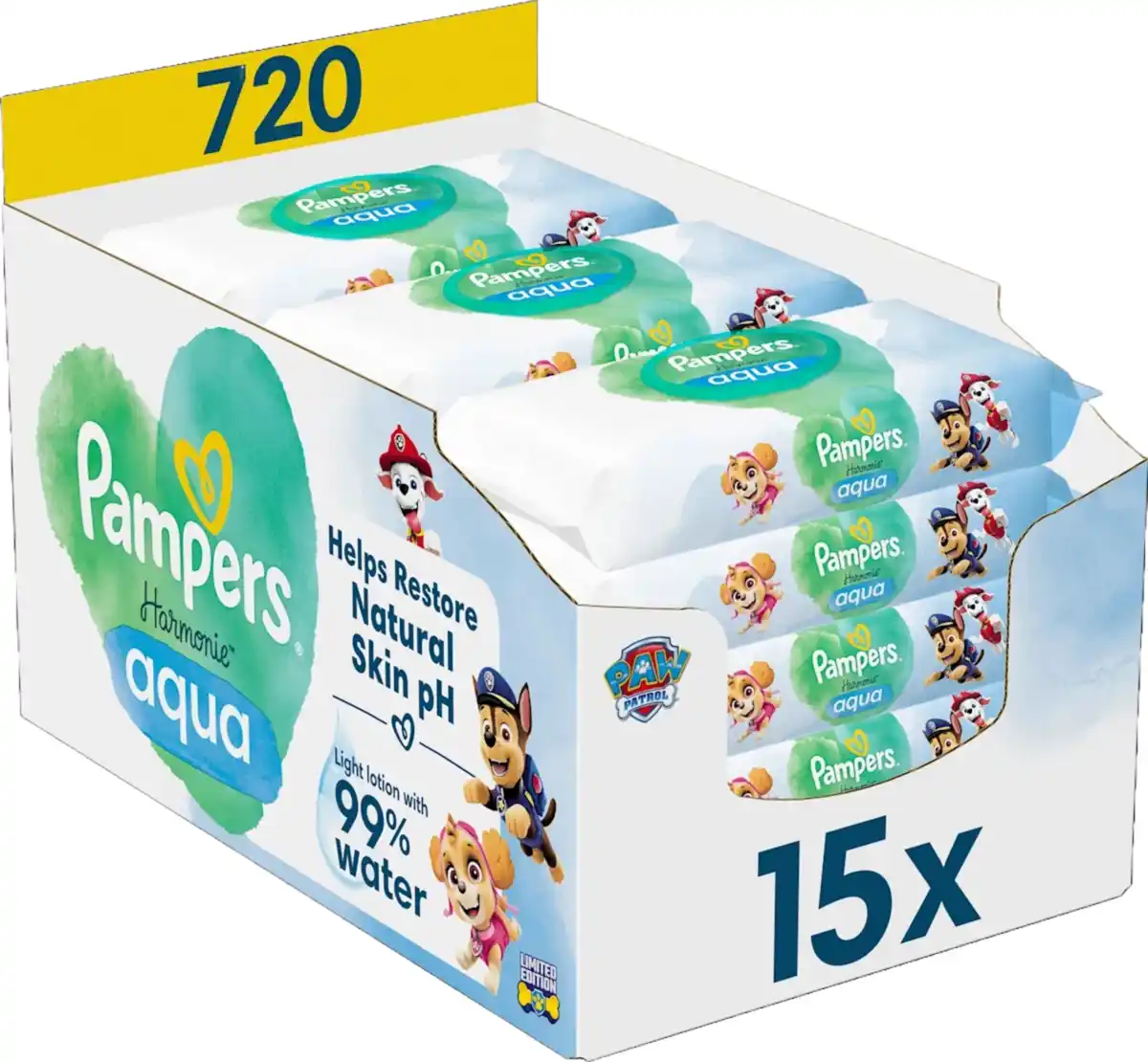 Bild 1 von Pampers Feuchttücher Harmonie Aqua Paw Patrol (15x48 Stück) Vorteilspack 720 Stück