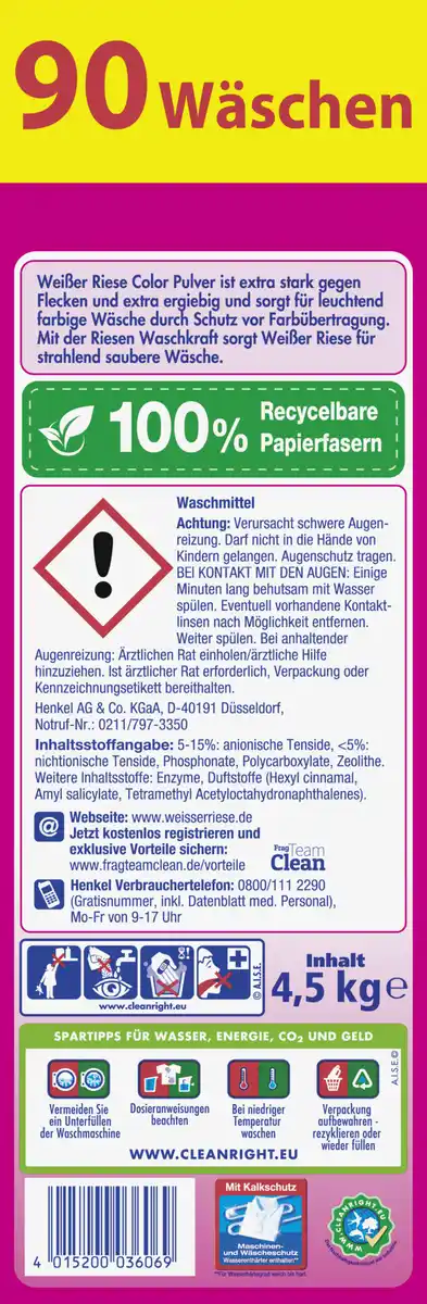 Bild 3 von Weißer Riese Colorwaschmittel Pulver 90WL, 90 WL