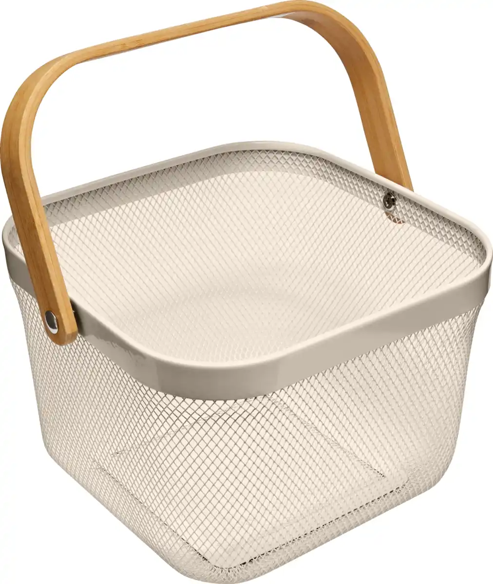 Bild 1 von IDEENWELT Metallkorb mit Bambushenkel 24,5 x 24,5 x 17,5 cmtaupe