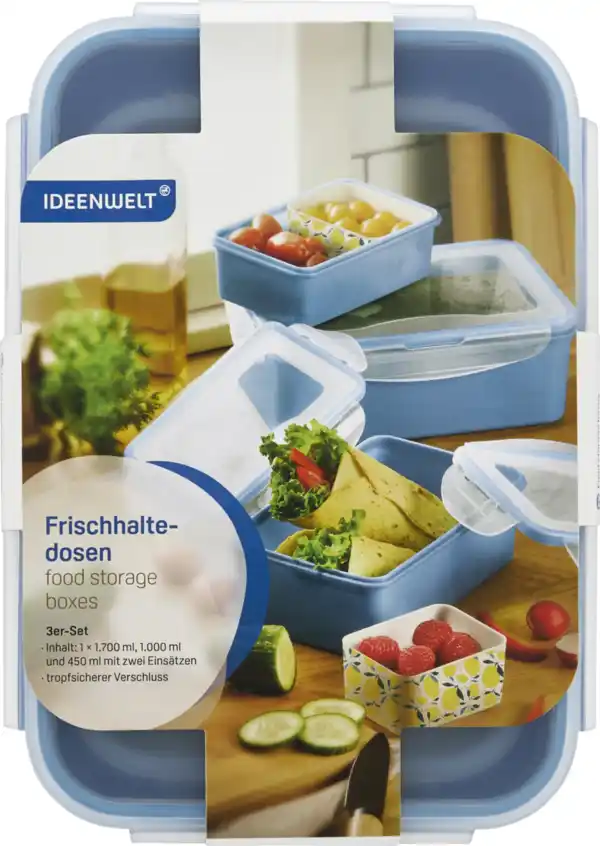Bild 2 von IDEENWELT Frischhalteboxen mit Einsatz 3er-Set blau