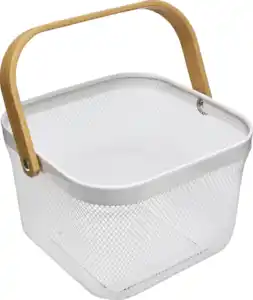 IDEENWELT Metallkorb mit Bambushenkel 24,5 x 24,5 x 17,5 cm weiß