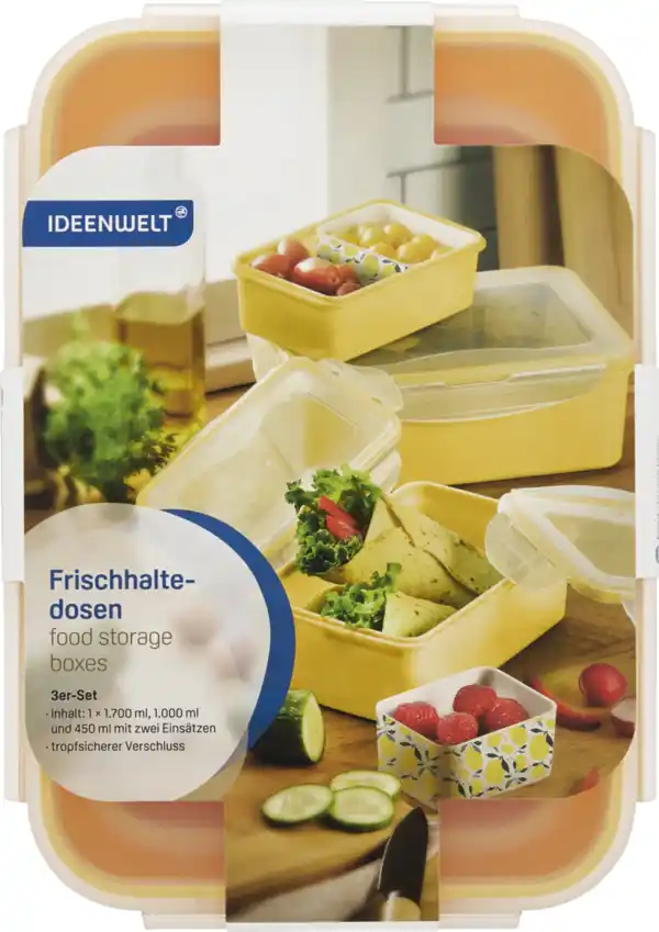 Bild 2 von IDEENWELT Frischhalteboxen mit Einsatz, 3er-Set gelb