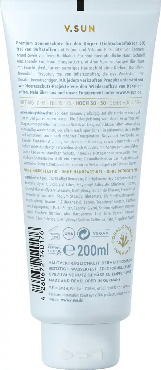 Bild 2 von V.SUN Sun Cream Body sensitiv LSF 50, 200 ml