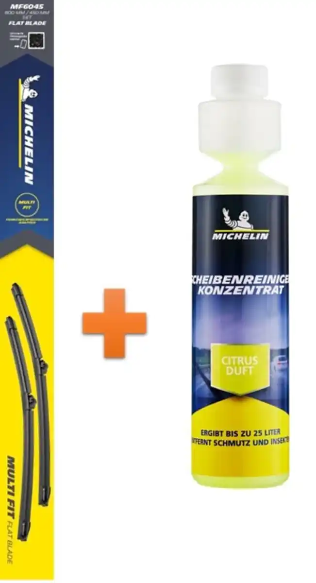 Bild 1 von Michelin Scheibenwischer Multi Fit Set MF6045  + Scheibenreiniger-Konzentrat 250 ml Citrus