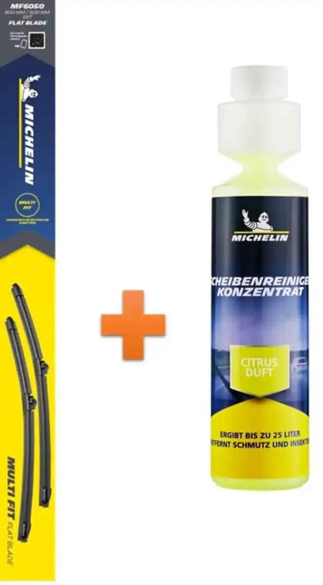 Bild 1 von Michelin Scheibenwischer Multi Fit Set MF6050  + Scheibenreiniger-Konzentrat 250 ml Citrus
