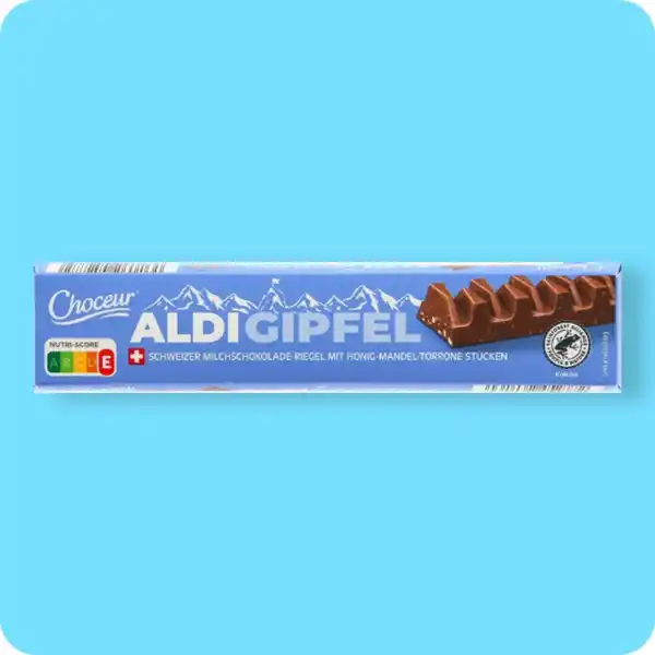 Bild 1 von CHOCEUR ALDI Gipfel, Schweizer Milchschokolade mit Honig-Mandel-Torrone-Stücken