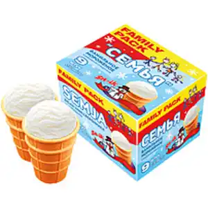 Eis mit Vanillegeschmack im Waffelbecher "Semja"