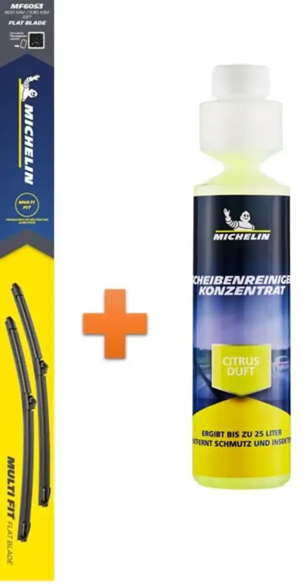 Bild 1 von Michelin Scheibenwischer Multi Fit Set MF6053  + Scheibenreiniger-Konzentrat 250 ml Citrus