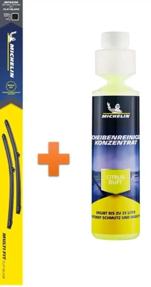 Bild 1 von Michelin Scheibenwischer Multi Fit Set MF6548  + Scheibenreiniger-Konzentrat 250 ml Citrus