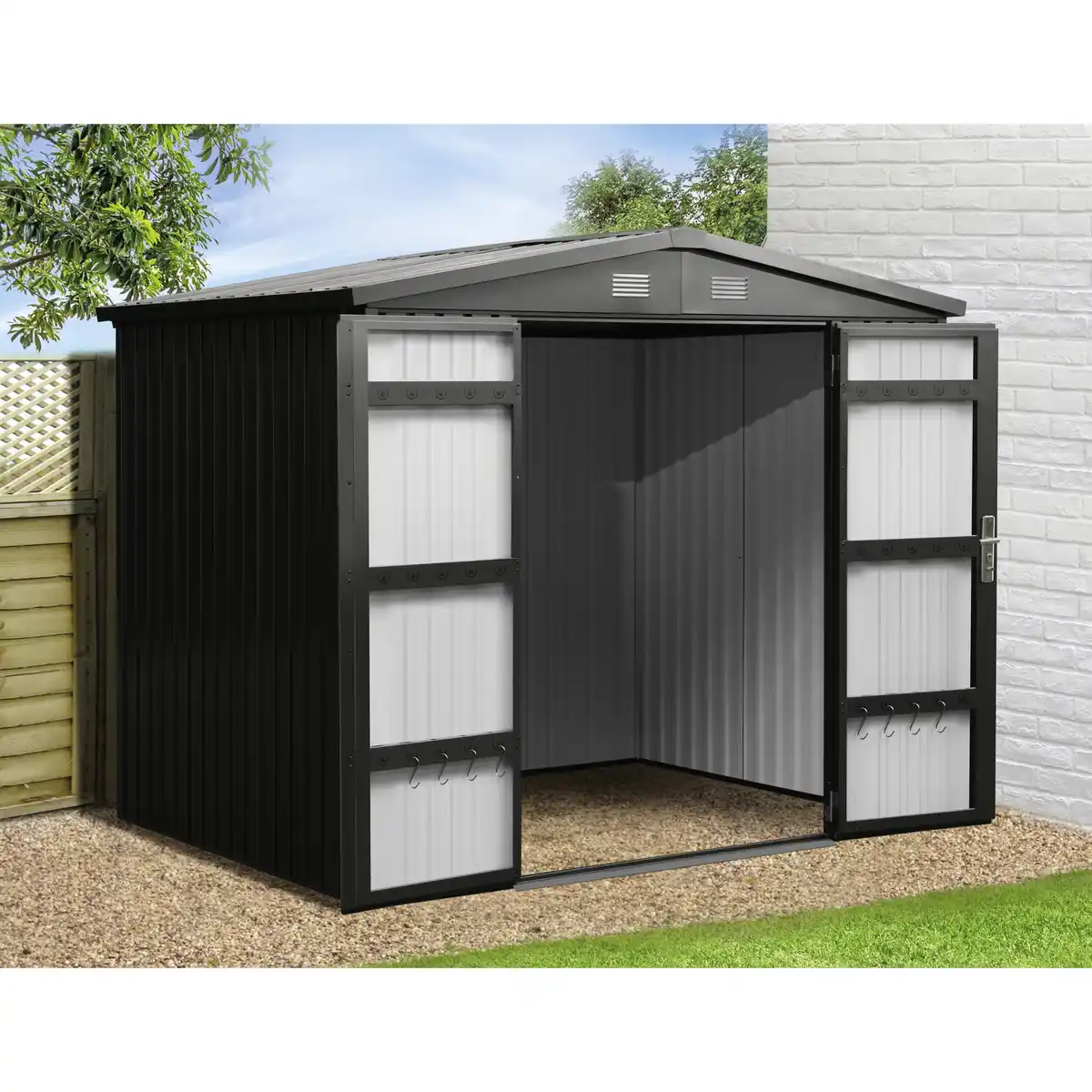 Bild 1 von Gerätehaus, Metall, BxHxT: 244 x 201 x 179 cm (Außenmaße inkl. Dachüberstand)