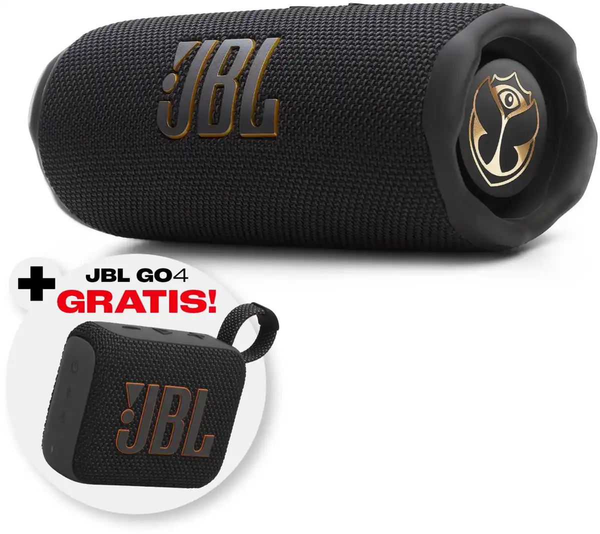 Bild 1 von Flip 7 Tomorrowland Edition Set Bluetooth-Lautsprecher inkl. Go-4 schwarz