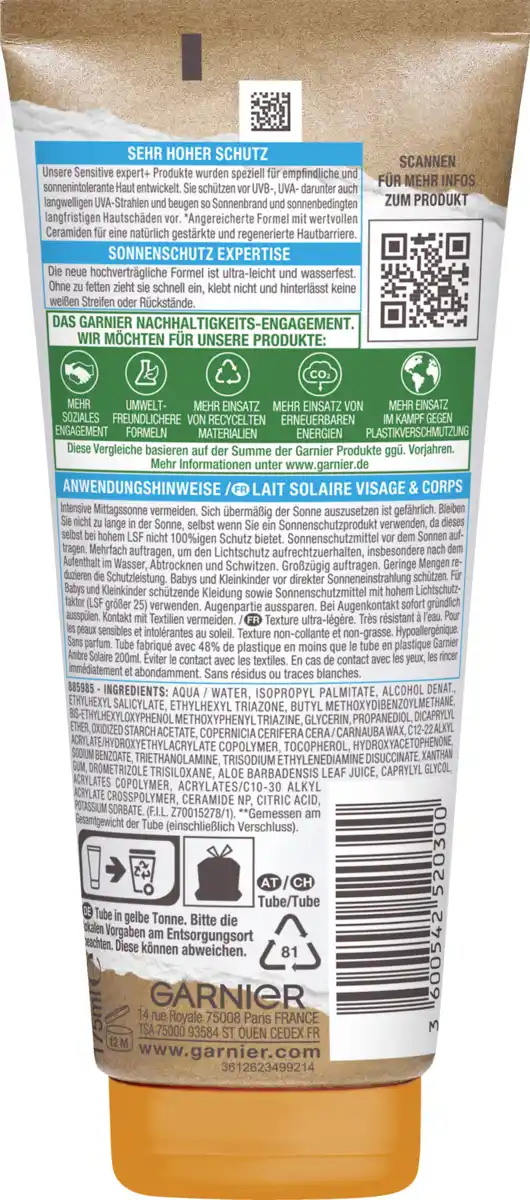 Bild 2 von Garnier Ambre Solaire Sonnencreme Ultraleicht Sensitive Expert LSF 50+, 175 ml