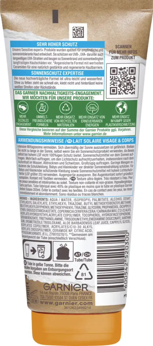 Bild 2 von Garnier Ambre Solaire Sonnencreme Ultraleicht Sensitive Expert LSF 50+, 175 ml