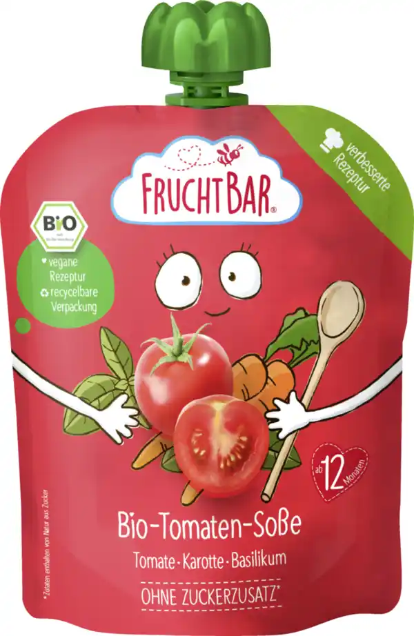 Bild 1 von FruchtBar Bio Tomaten-Soße Tomate, Karotte und Basilikum, 190 g