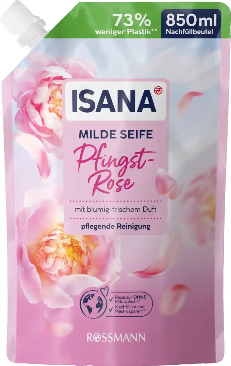 Bild 1 von ISANA Milde Seife Pfingstrose Nachfüllbeutel, 850 ml