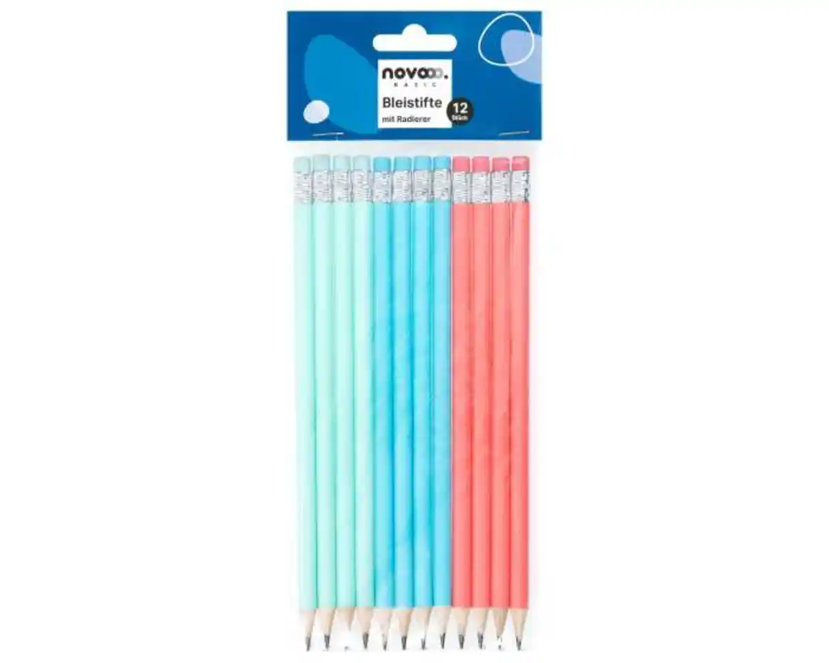 Bild 1 von novooo Bleistift 12er mit Radierer, vers. Farben