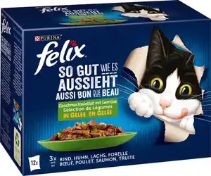 PURINA FELIX Katzennassfutter So gut wie es aussieht in Gelee Gemischte Vielfalt mit Gemüse, 1020 g