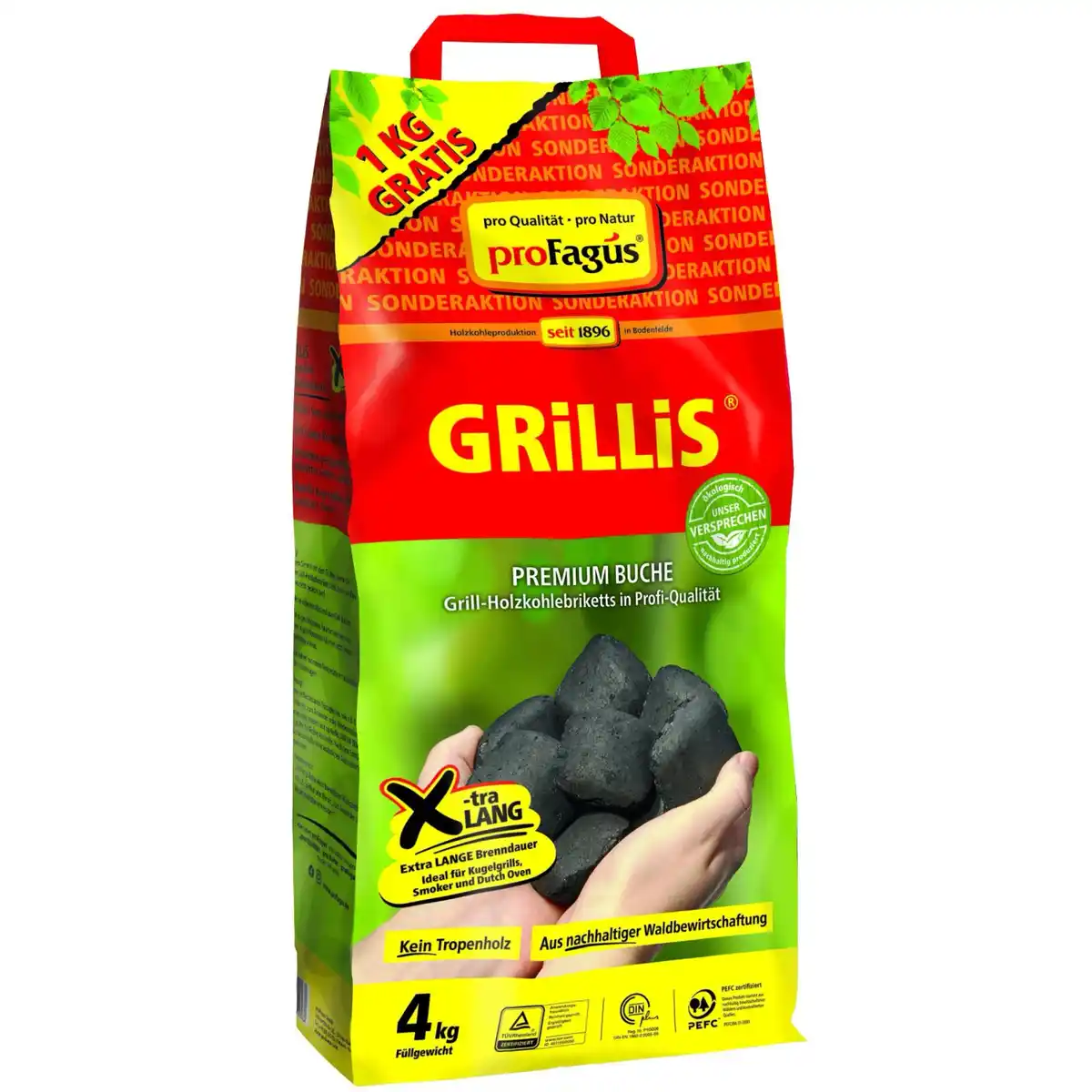 Bild 1 von Profagus Buchengrillholzkohlebriketts Grillis 4 kg