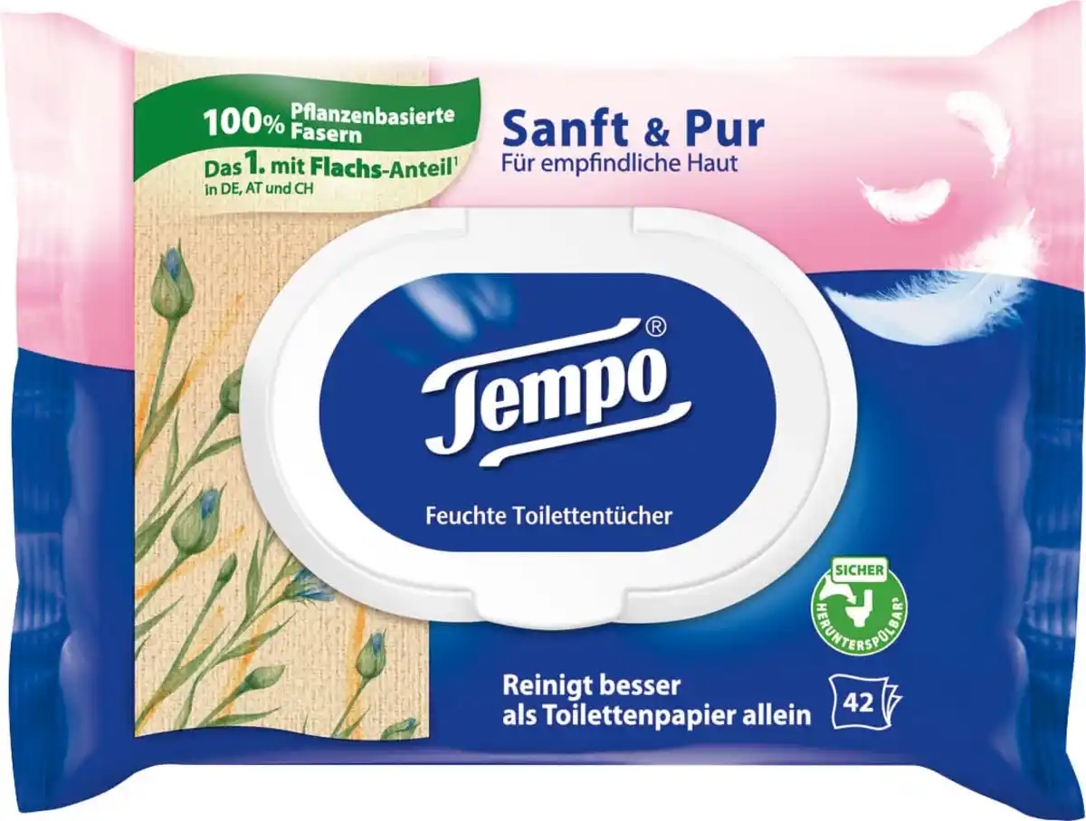 Bild 1 von Tempo feuchte Toilettentücher Sanft & Pur, 42 Stk