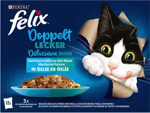 PURINA FELIX Katzennassfutter So gut wie es aussieht Doppelt Lecker in Gelee Geschmacksvielfalt aus dem Wasser, 1020 g