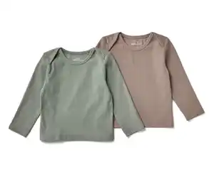 2 Baby-Langarmshirts mit Rippstruktur, hellgrün und beige