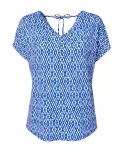 T-Shirt mit V-Ausschnitt, blau bedruckt