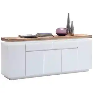 Xxxl Sideboard Romina, Weiß, Eiche, Holz, Eiche, massiv, 2 Fächer, 2 Schubladen, 200x81x40 cm, Wohnzimmer, Kommoden & Sideboards, Sideboards