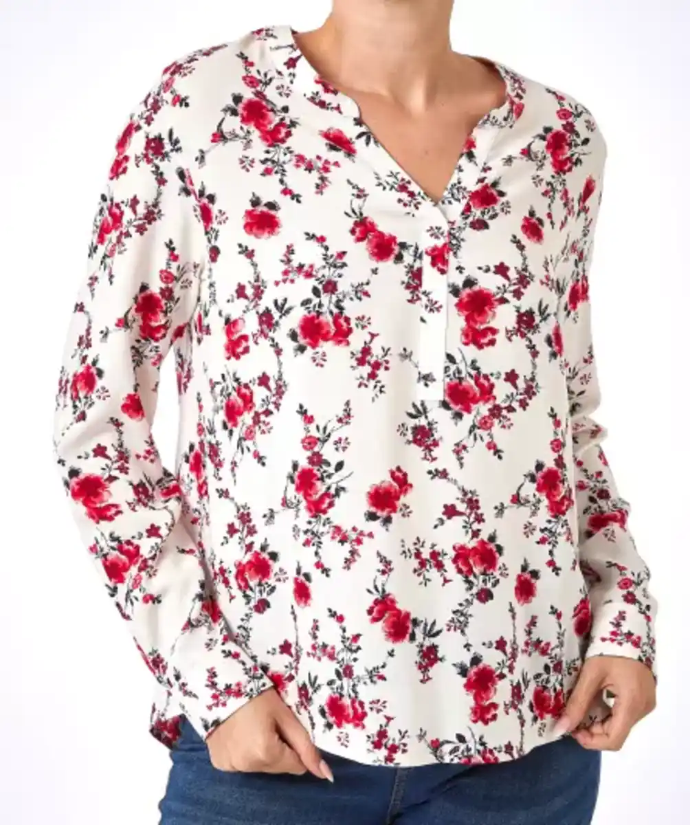 Bild 1 von Bluse mit roten Blumen, Blumendruck