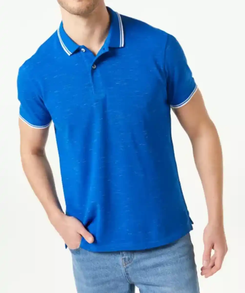 Bild 1 von Poloshirt mit Kontraststreifen, blau/weiß