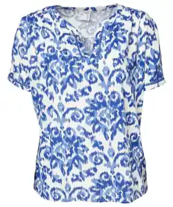 Kurzärmelige Bluse, blau bedruckt