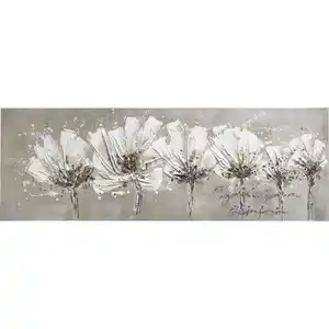 Monee Ölgemälde, Weiß, Holz, Textil, Tanne,Tanne, rechteckig, 150x50 cm, handgemalt, Bilder und Zubehör, Wandbilder, Ölgemälde