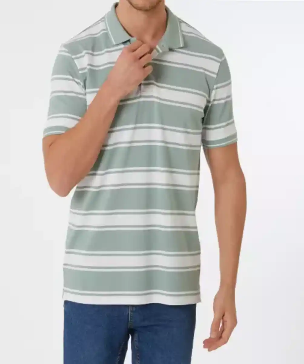 Bild 1 von Poloshirt mit Streifen, grün/weiß